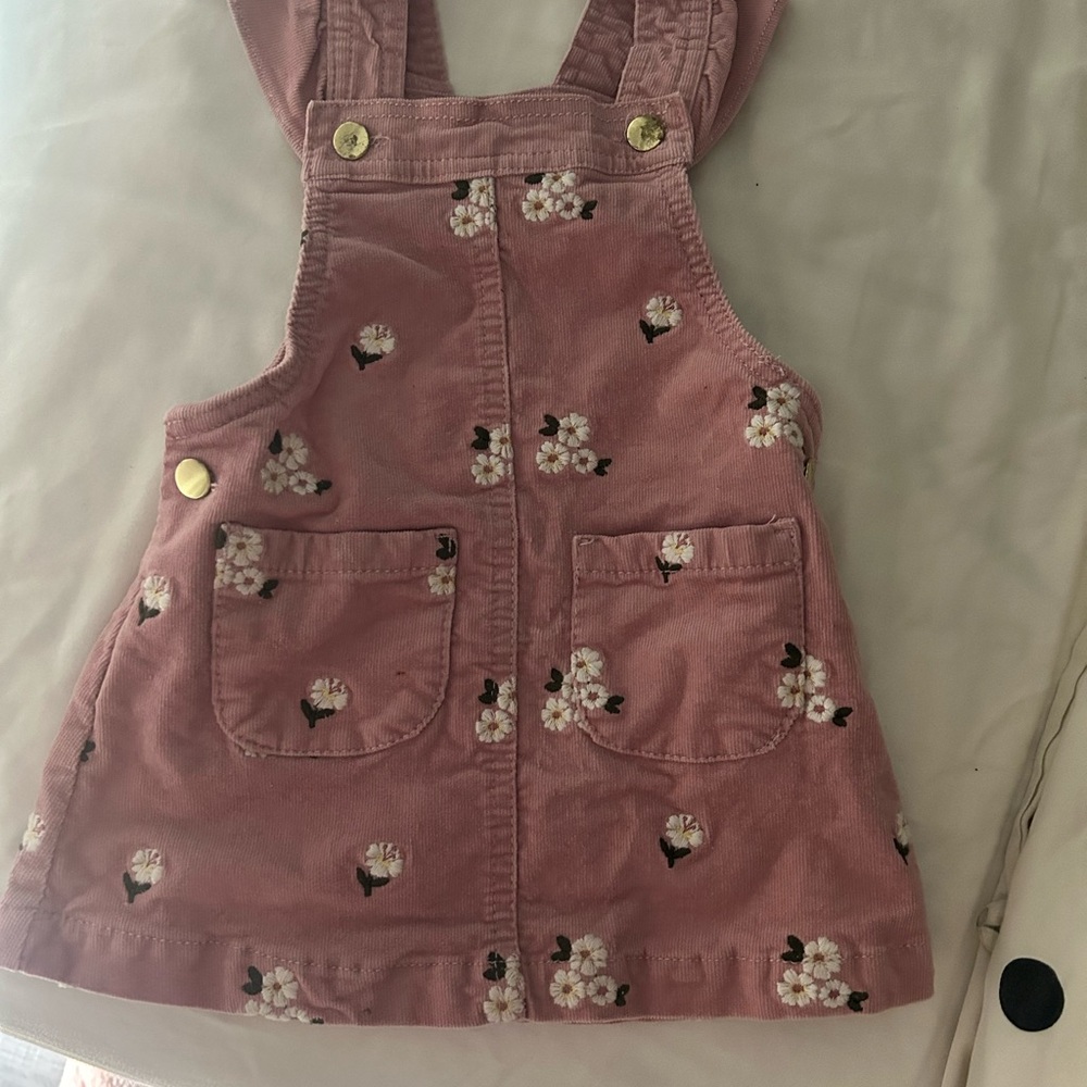 3/25 Pink Floral Corduroy Pinafore Dress for Kids